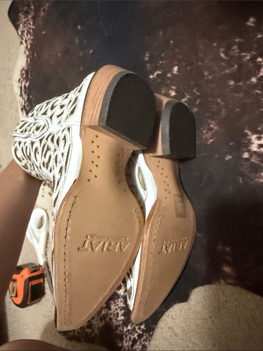 Ariat Women's White and Gold Western Ankle Boots - Picture 6 of 6